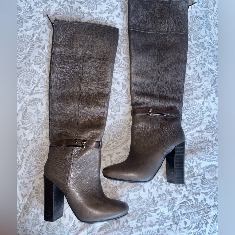 Tory Burch gray leather tall heeled knee boots Sz 7
